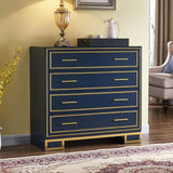 Modern Luxury Blue Cabinet Gold Painted Rims 4-Drawer Accent Chest-Richsoul-Cabinets & Chests,Furniture,Living Room Furniture