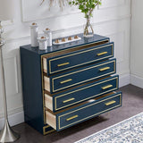 Modern Luxury Blue Cabinet Gold Painted Rims 4-Drawer Accent Chest-Richsoul-Cabinets & Chests,Furniture,Living Room Furniture