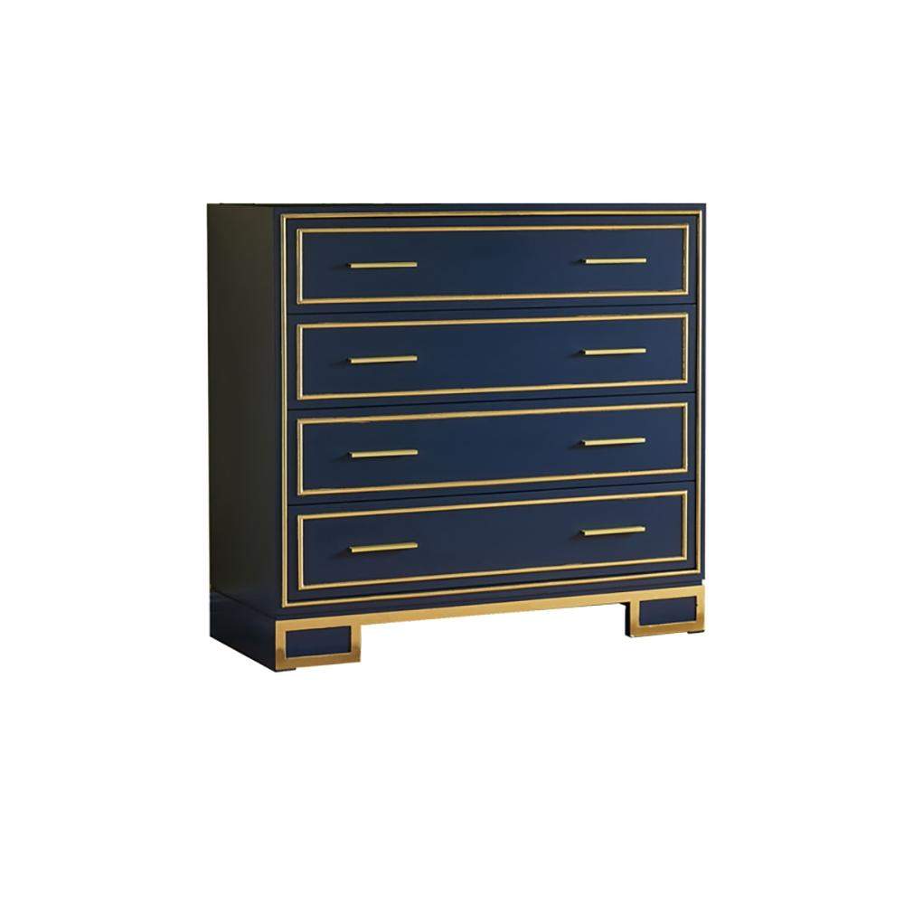 Modern Luxury Blue Cabinet Gold Painted Rims 4-Drawer Accent Chest-Richsoul-Cabinets & Chests,Furniture,Living Room Furniture