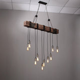 Farmhouse Style Dark Distressed Wood Beam Large Linear Island Pendant Light