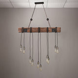Farmhouse Style Dark Distressed Wood Beam Large Linear Island Pendant Light