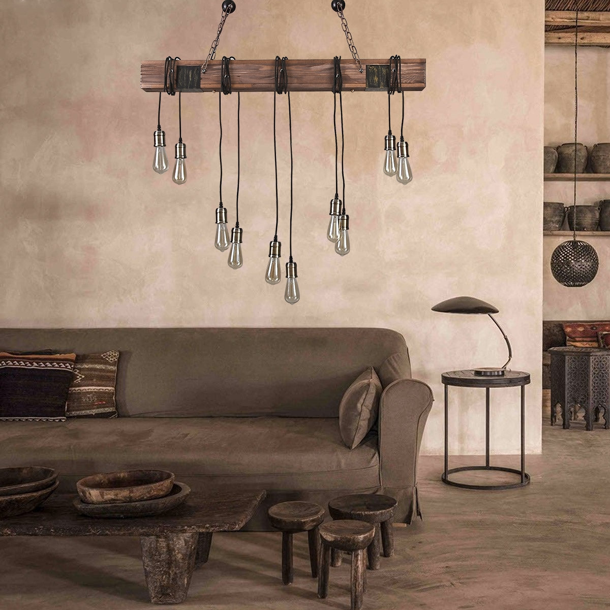 Farmhouse Style Dark Distressed Wood Beam Large Linear Island Pendant Light