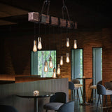 Farmhouse Style Dark Distressed Wood Beam Large Linear Island Pendant Light