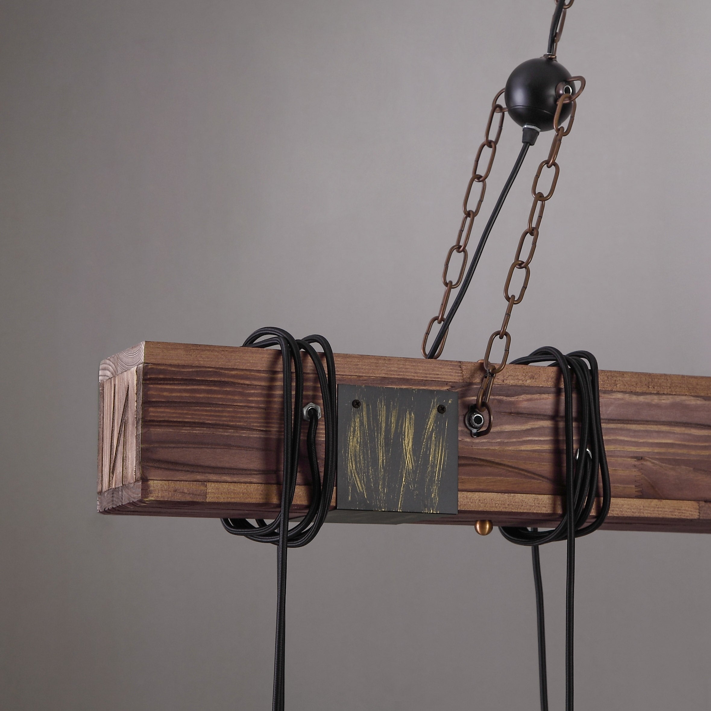 Farmhouse Style Dark Distressed Wood Beam Large Linear Island Pendant Light