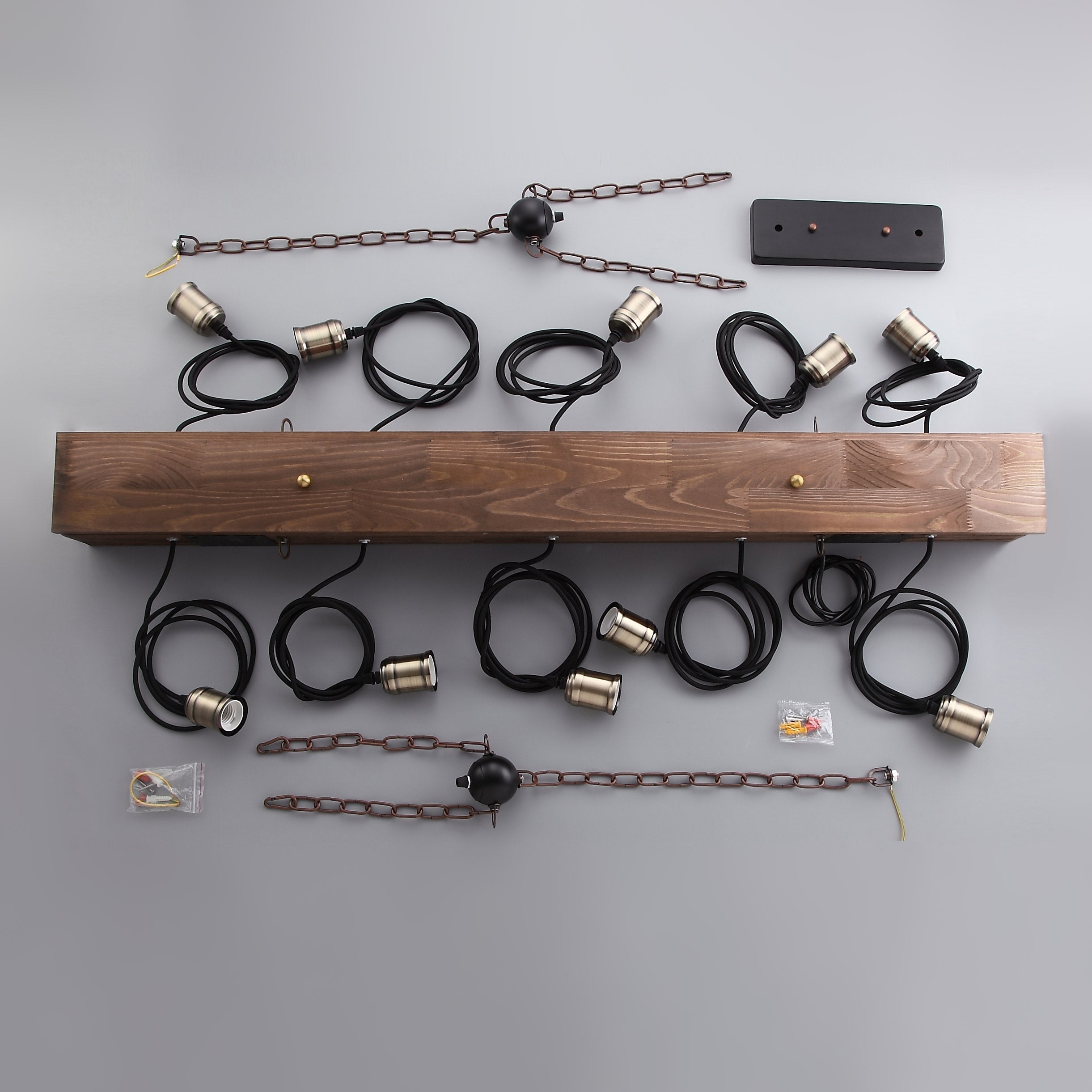 Farmhouse Style Dark Distressed Wood Beam Large Linear Island Pendant Light