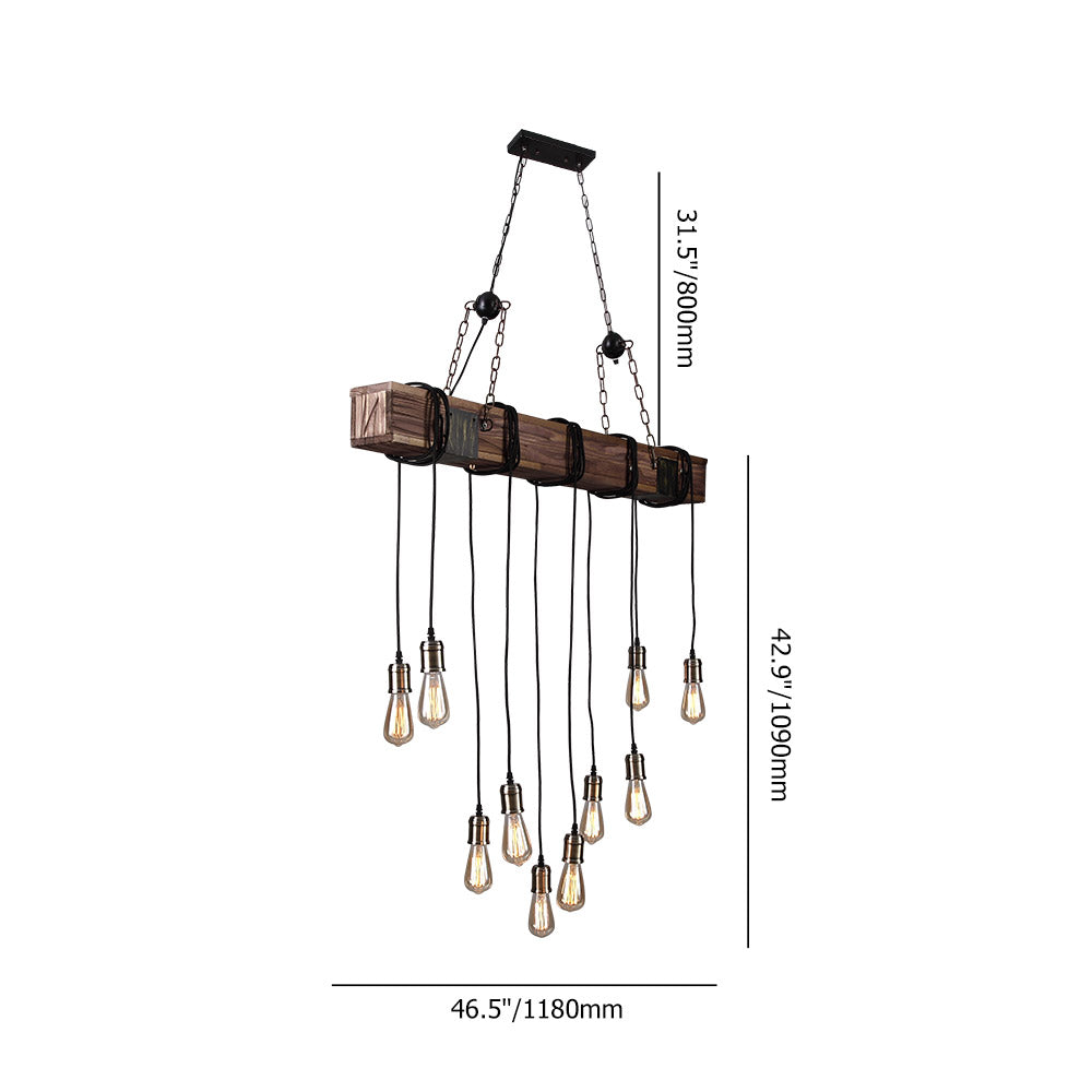 Farmhouse Style Dark Distressed Wood Beam Large Linear Island Pendant Light