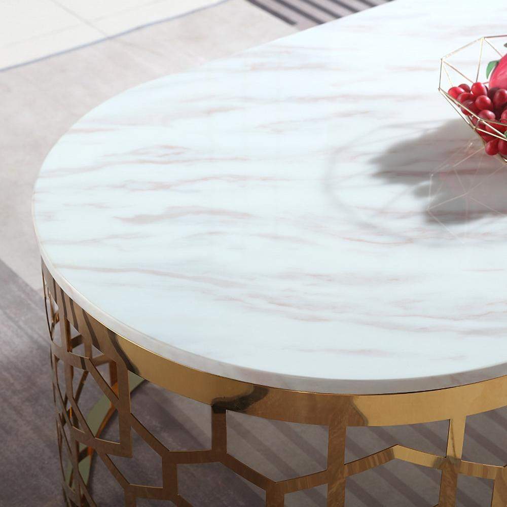 Modern Oval Coffee Table Marble Top with Stainless Steel Frame-Richsoul-Coffee Tables,Furniture,Living Room Furniture