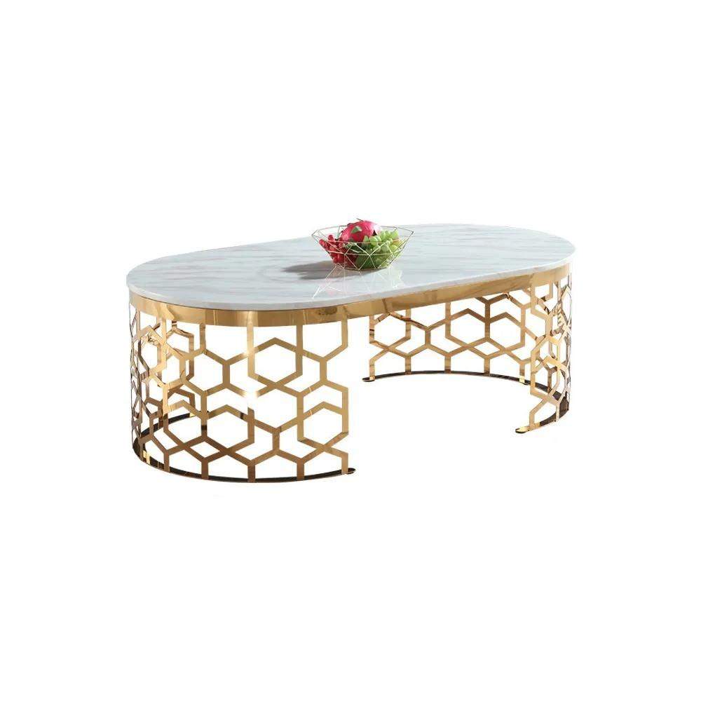 Modern Oval Coffee Table Marble Top with Stainless Steel Frame-Richsoul-Coffee Tables,Furniture,Living Room Furniture