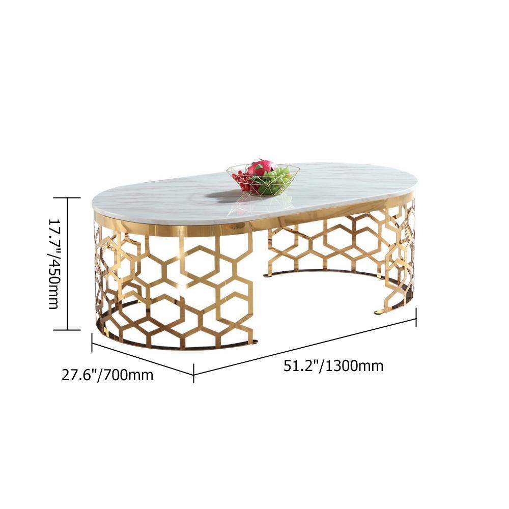 Modern Oval Coffee Table Marble Top with Stainless Steel Frame-Richsoul-Coffee Tables,Furniture,Living Room Furniture