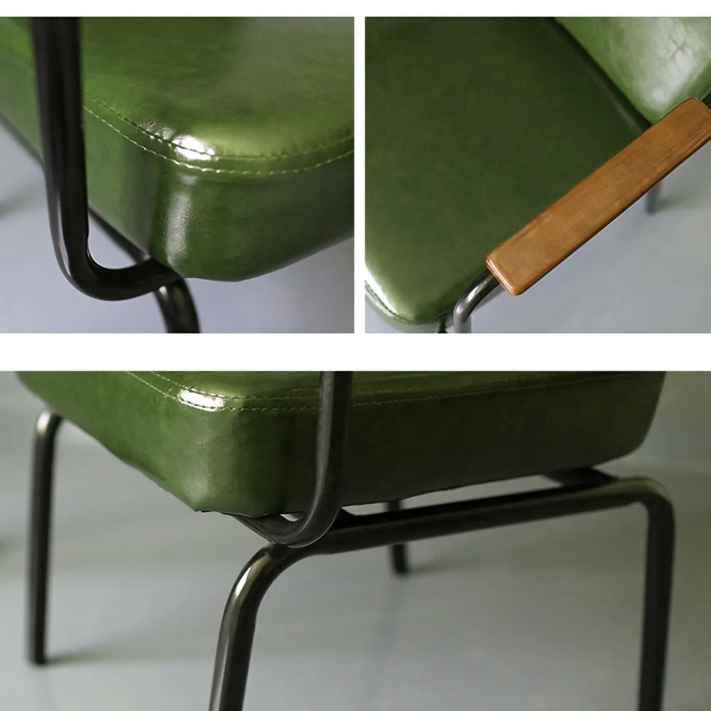 Industrial Vintage Green Faux Leather Dining Chair With Arm Set of 2 Metal in Black