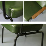 Industrial Vintage Green Faux Leather Dining Chair With Arm Set of 2 Metal in Black