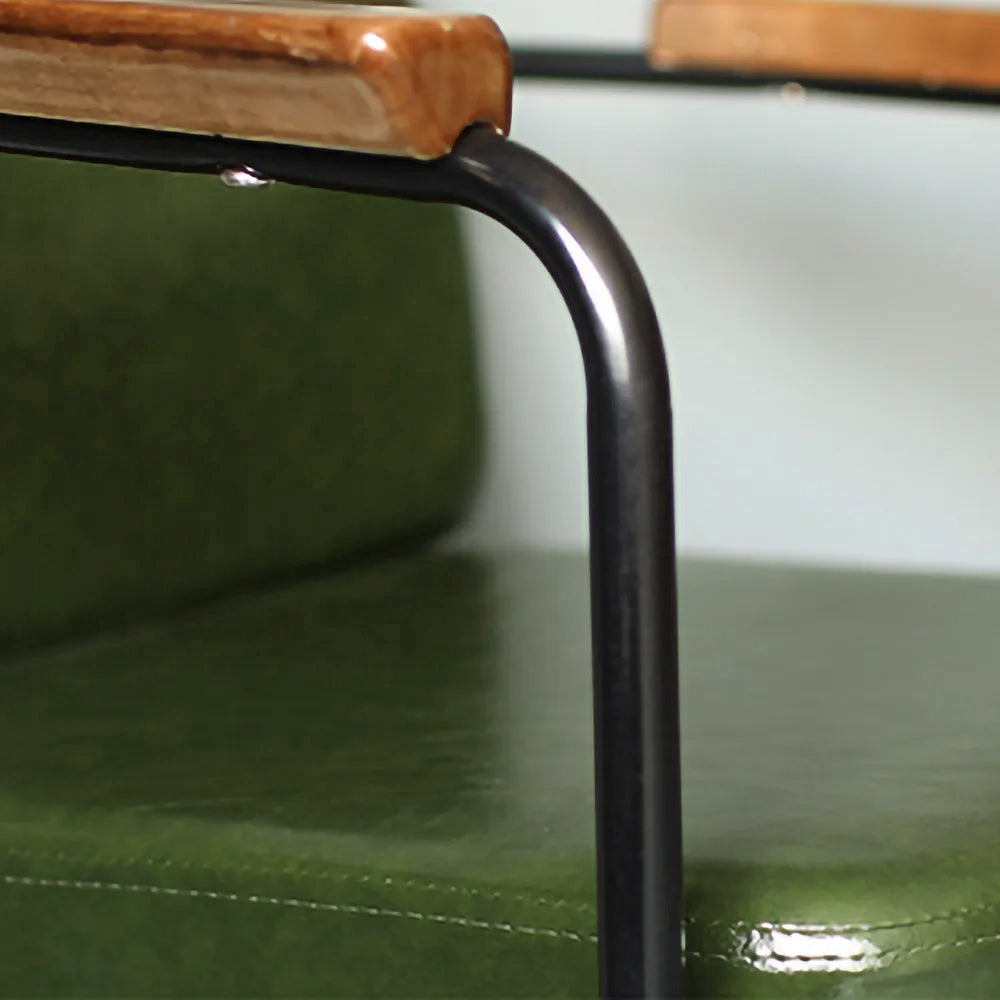 Industrial Vintage Green Faux Leather Dining Chair With Arm Set of 2 Metal in Black