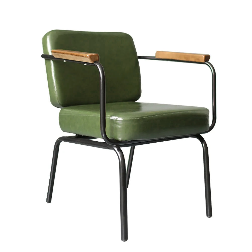 Industrial Vintage Green Faux Leather Dining Chair With Arm Set of 2 Metal in Black