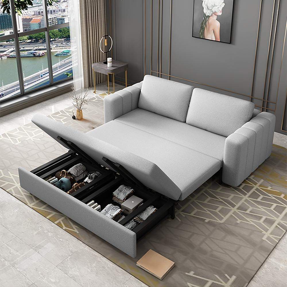 Gray Nordic Convertible Sofa Bed Cotton& Linen Upholstery with Storage-Richsoul-Daybeds,Furniture,Living Room Furniture