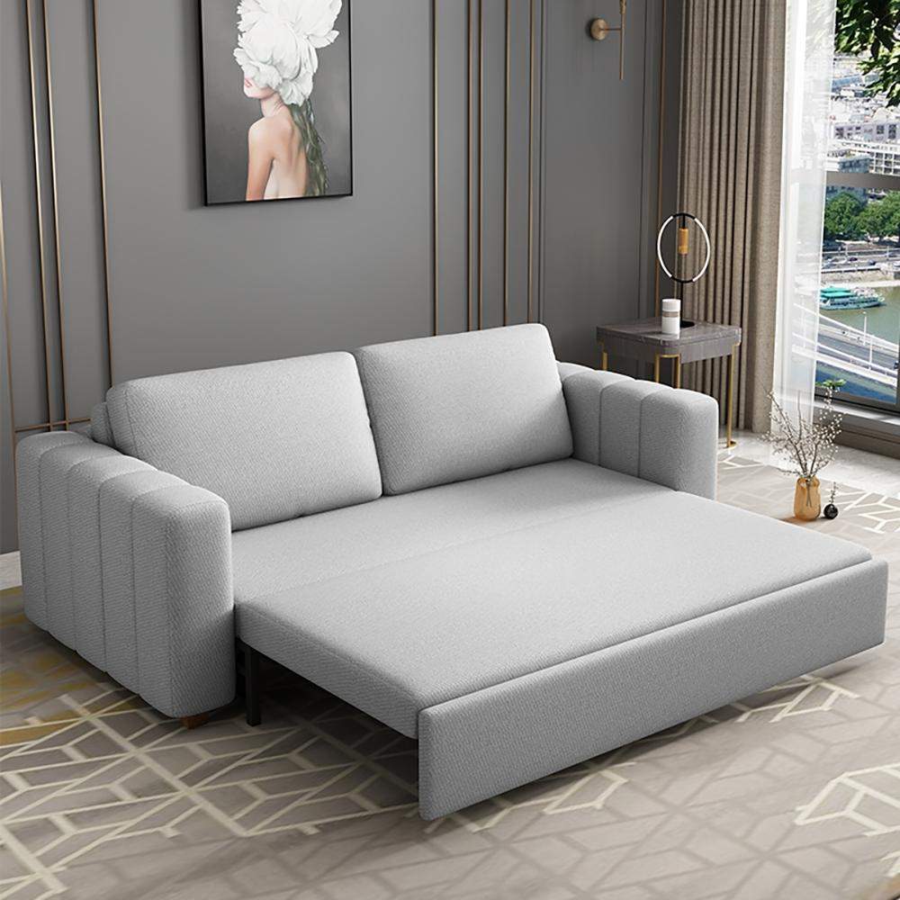 Gray Nordic Convertible Sofa Bed Cotton& Linen Upholstery with Storage-Richsoul-Daybeds,Furniture,Living Room Furniture