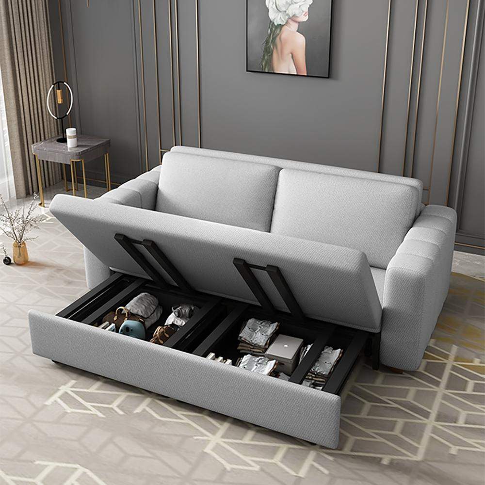 Gray Nordic Convertible Sofa Bed Cotton& Linen Upholstery with Storage-Richsoul-Daybeds,Furniture,Living Room Furniture