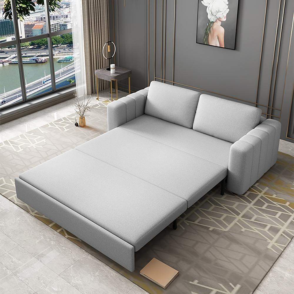Gray Nordic Convertible Sofa Bed Cotton& Linen Upholstery with Storage-Richsoul-Daybeds,Furniture,Living Room Furniture
