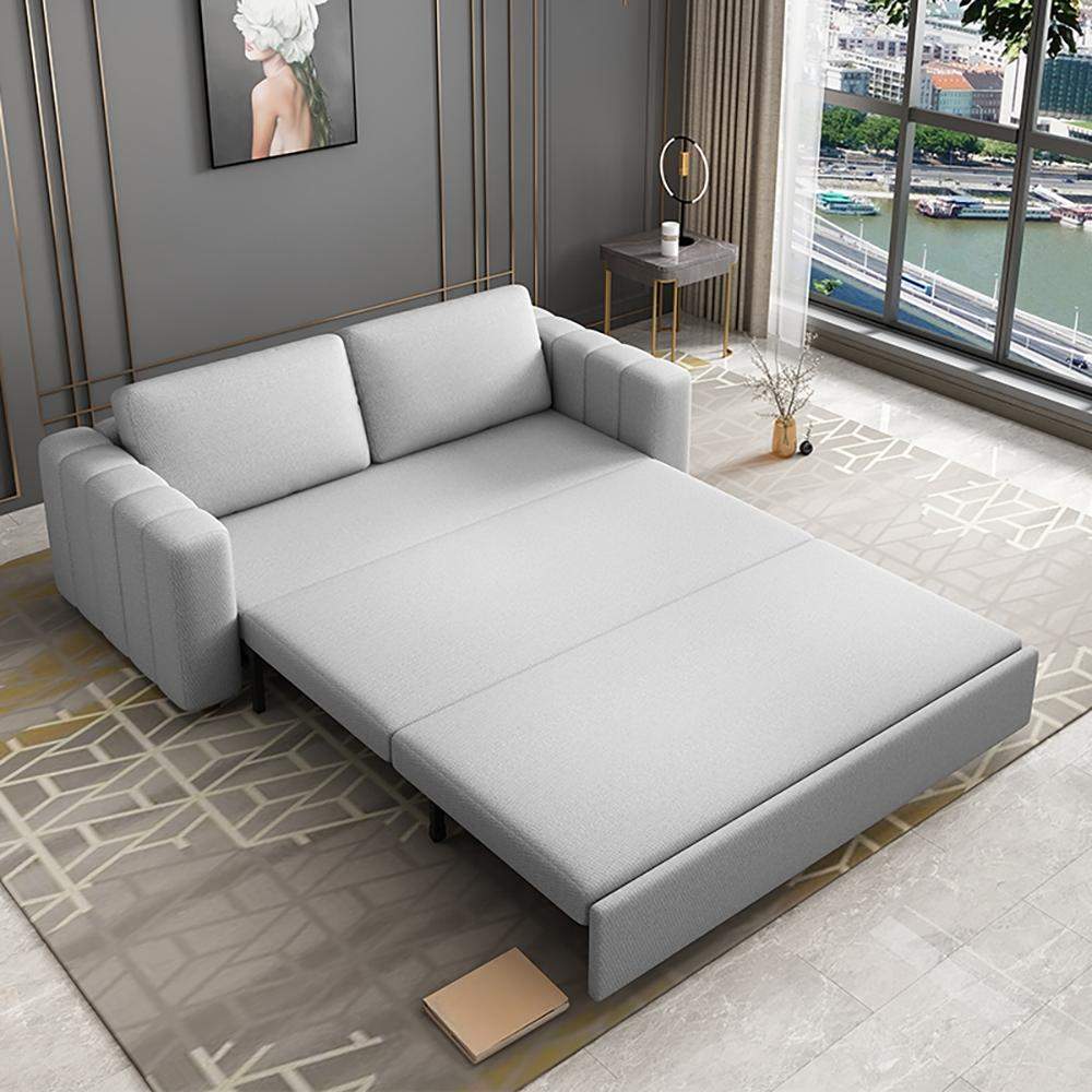 Gray Nordic Convertible Sofa Bed Cotton& Linen Upholstery with Storage-Richsoul-Daybeds,Furniture,Living Room Furniture