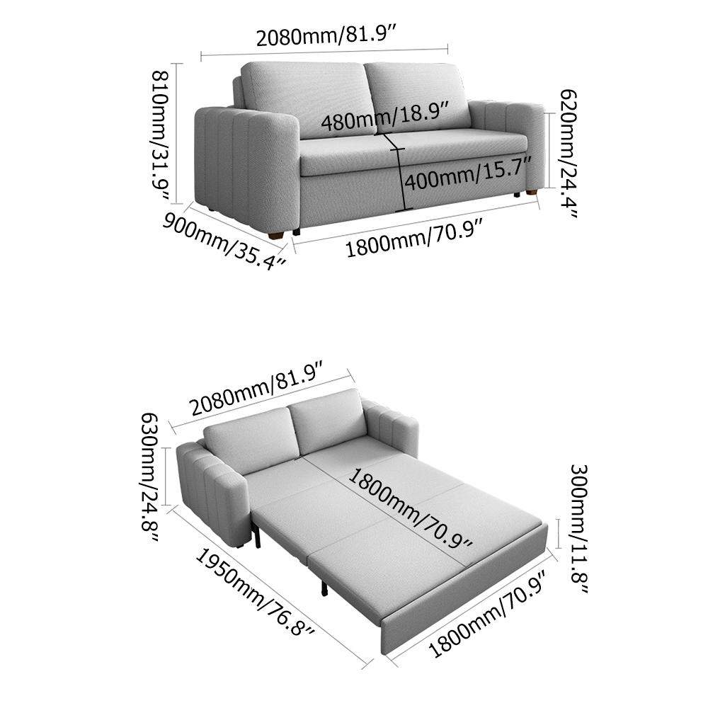 Gray Nordic Convertible Sofa Bed Cotton& Linen Upholstery with Storage-Richsoul-Daybeds,Furniture,Living Room Furniture