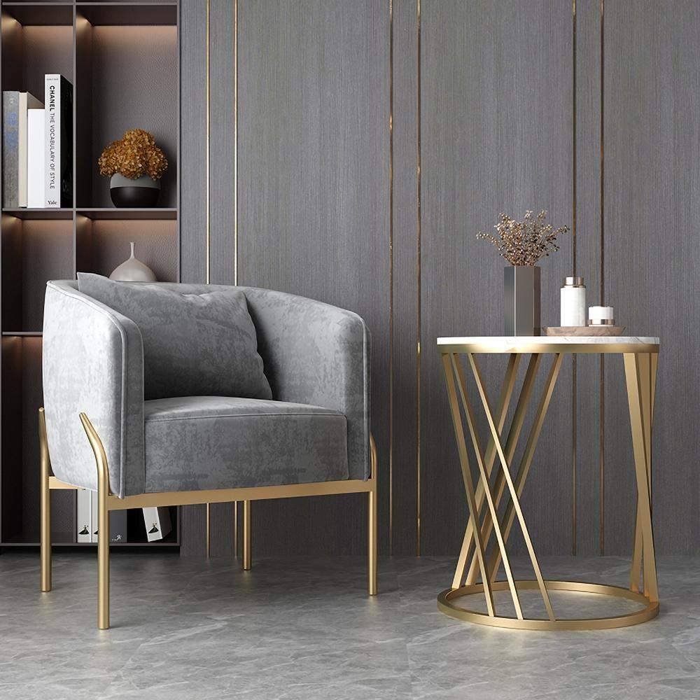 Gray Velvet Accent Chair Modern Upholstered Arm Chair with Gold Legs Pillow Included-Richsoul-Chairs & Recliners,Furniture,Living Room Furniture
