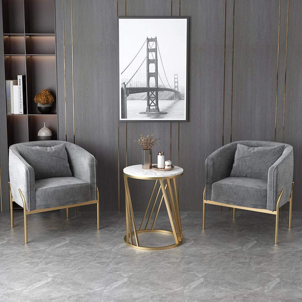 Gray Velvet Accent Chair Modern Upholstered Arm Chair with Gold Legs Pillow Included-Richsoul-Chairs & Recliners,Furniture,Living Room Furniture