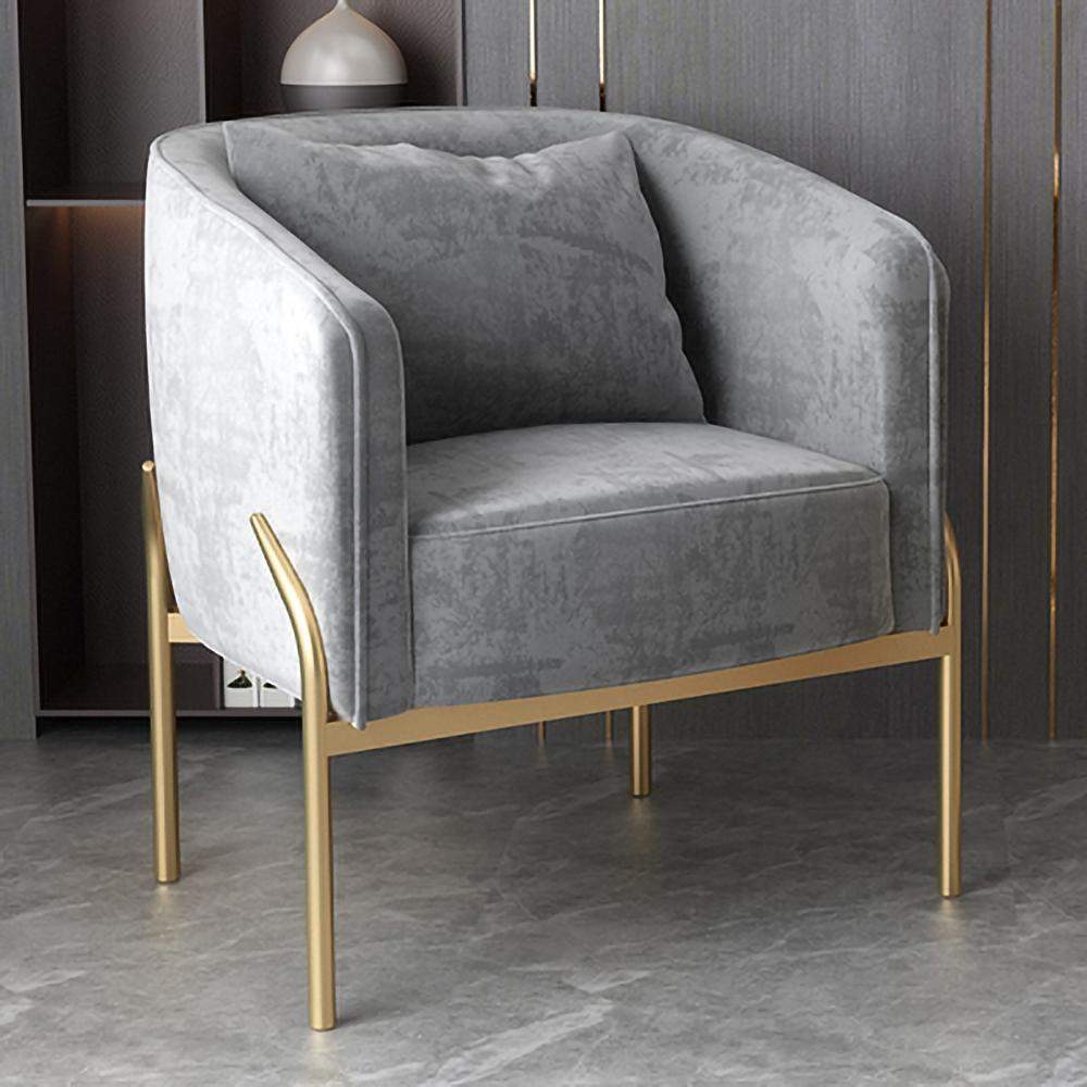 Gray Velvet Accent Chair Modern Upholstered Arm Chair with Gold Legs Pillow Included-Richsoul-Chairs & Recliners,Furniture,Living Room Furniture