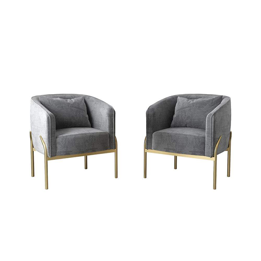Gray Velvet Accent Chair Modern Upholstered Arm Chair with Gold Legs Pillow Included-Richsoul-Chairs & Recliners,Furniture,Living Room Furniture