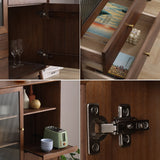 Walnut Sideboard Cabinet Glass Door with Drawers & Adjustable Shelves Pine Wood