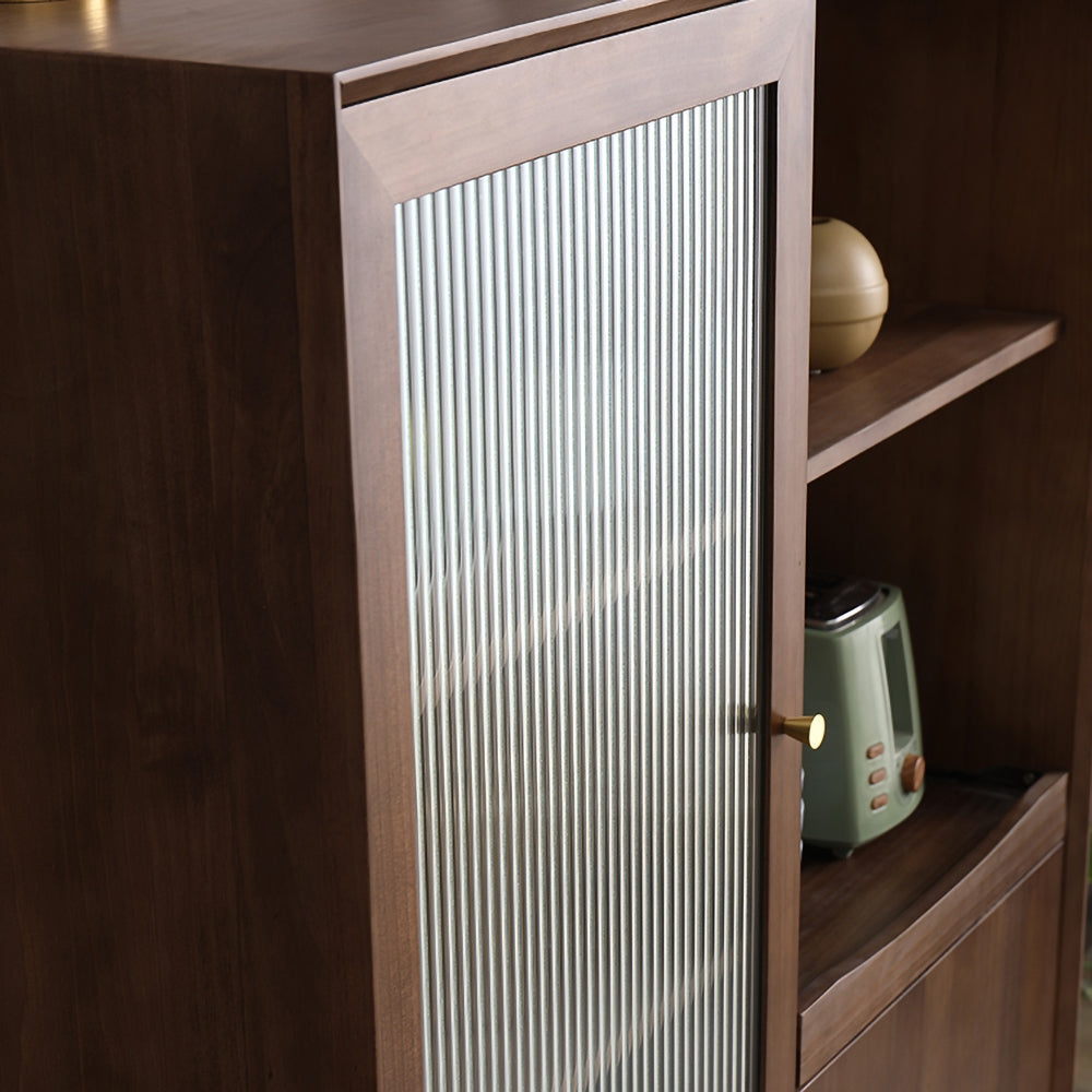 Walnut Sideboard Cabinet Glass Door with Drawers & Adjustable Shelves Pine Wood