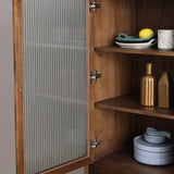 Walnut Sideboard Cabinet Glass Door with Drawers & Adjustable Shelves Pine Wood