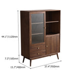 Walnut Sideboard Cabinet Glass Door with Drawers & Adjustable Shelves Pine Wood