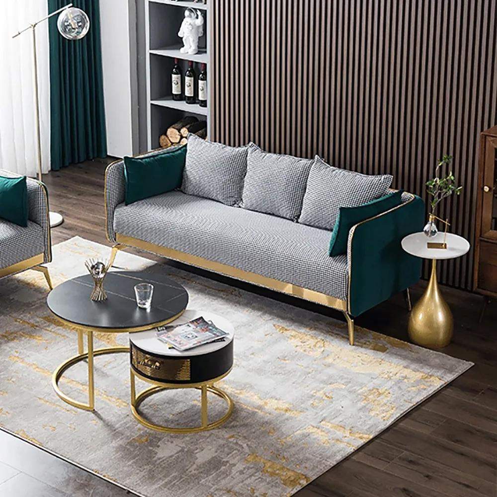 78.7" Modern Houndstooth Upholstered Sofa 3-Seater Green Velvet Sofa-Furniture,Living Room Furniture,Sofas & Loveseats