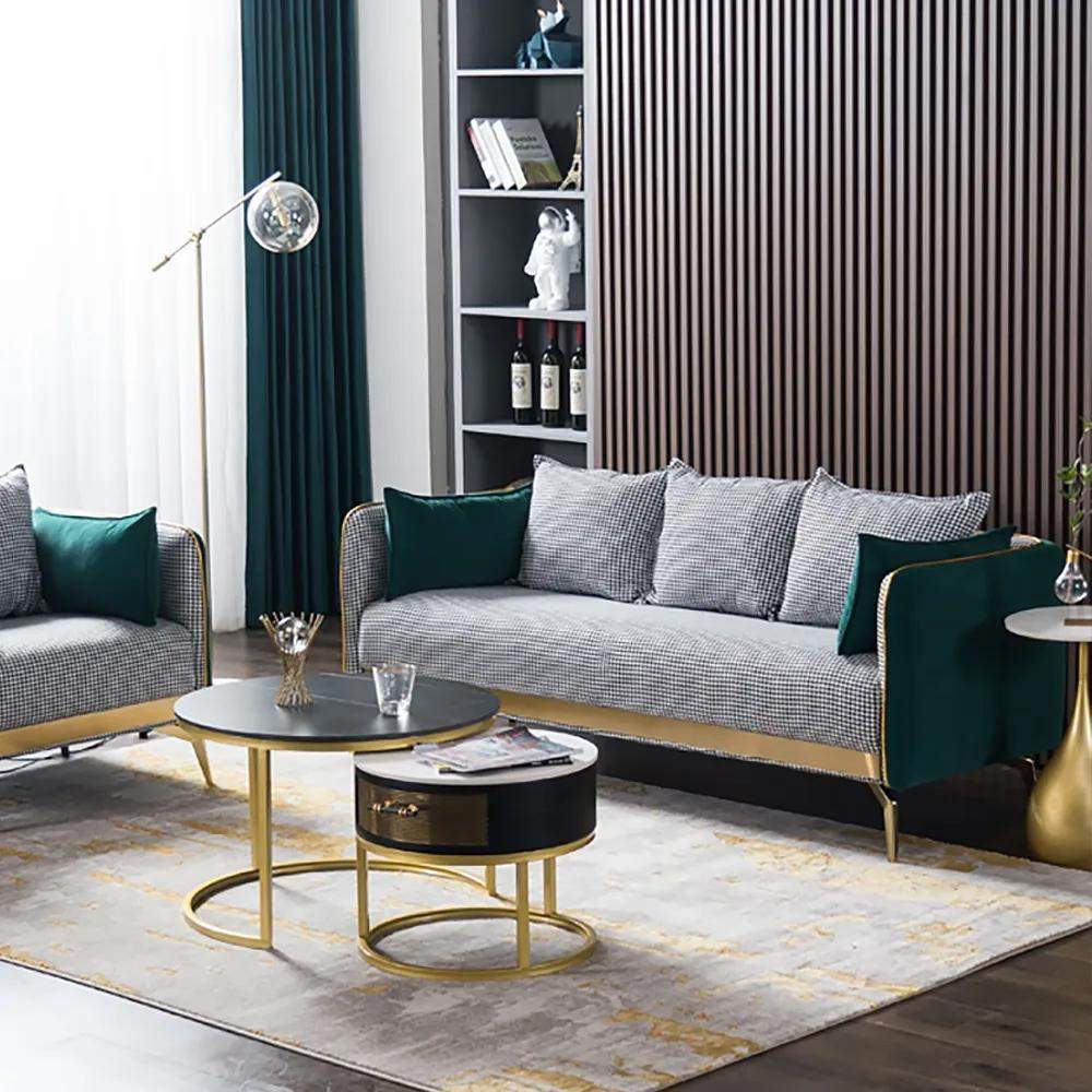 78.7" Modern Houndstooth Upholstered Sofa 3-Seater Green Velvet Sofa-Furniture,Living Room Furniture,Sofas & Loveseats