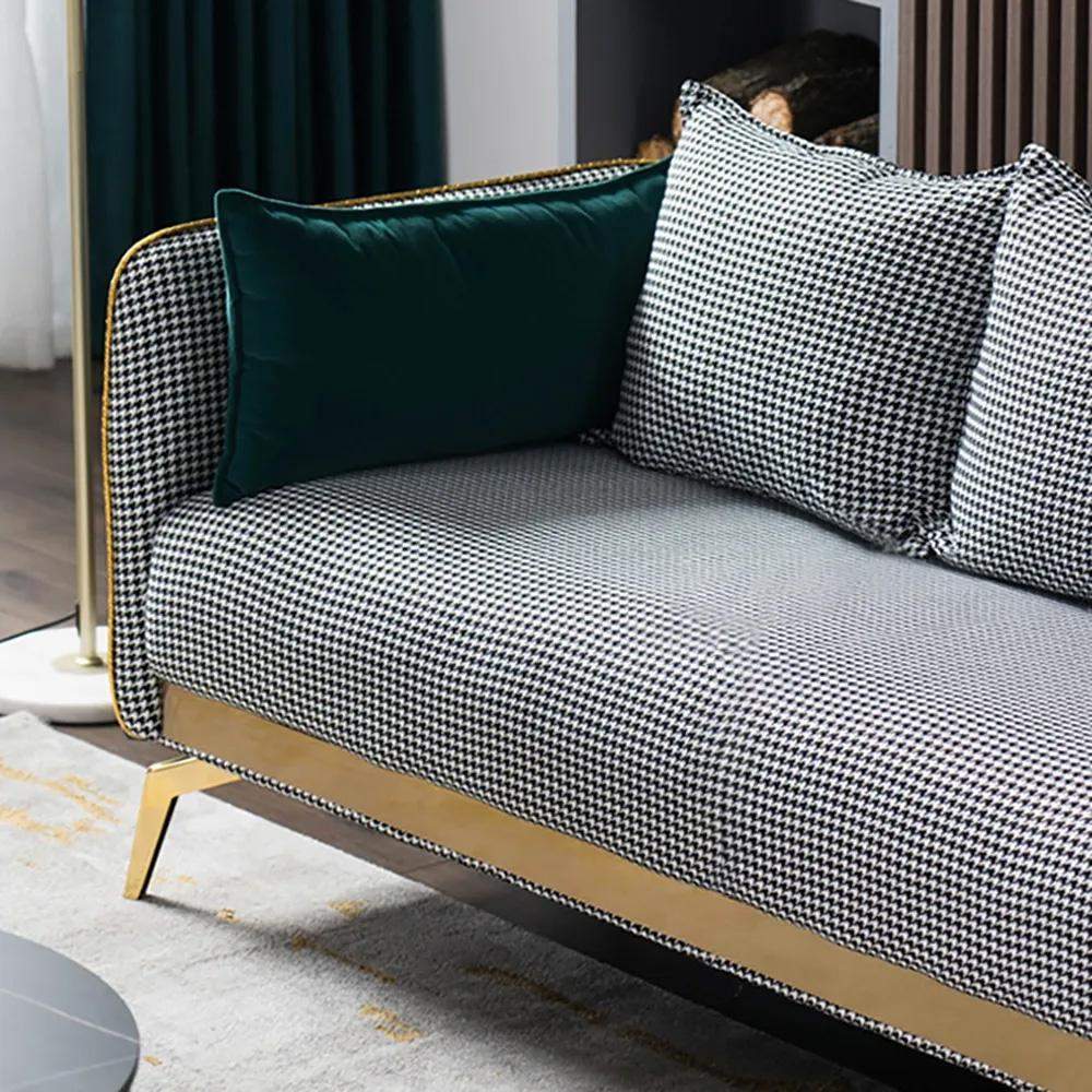 78.7" Modern Houndstooth Upholstered Sofa 3-Seater Green Velvet Sofa-Furniture,Living Room Furniture,Sofas & Loveseats