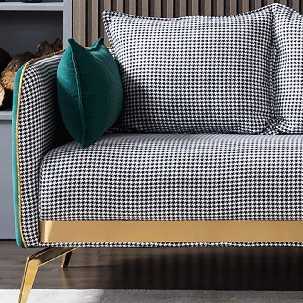 78.7" Modern Houndstooth Upholstered Sofa 3-Seater Green Velvet Sofa-Furniture,Living Room Furniture,Sofas & Loveseats