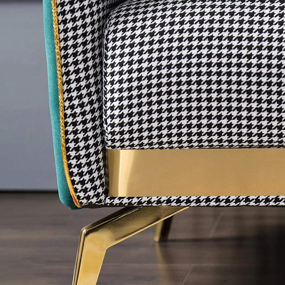 78.7" Modern Houndstooth Upholstered Sofa 3-Seater Green Velvet Sofa-Furniture,Living Room Furniture,Sofas & Loveseats