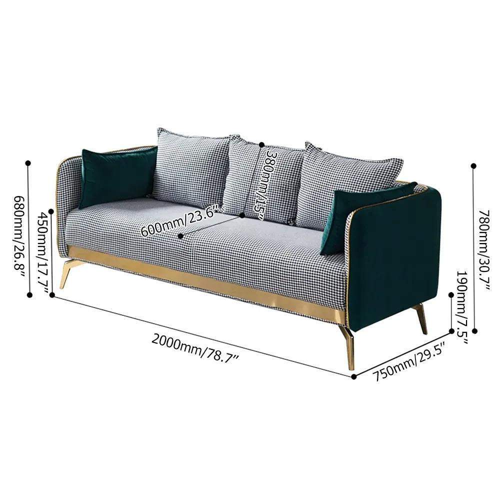 78.7" Modern Houndstooth Upholstered Sofa 3-Seater Green Velvet Sofa-Furniture,Living Room Furniture,Sofas & Loveseats