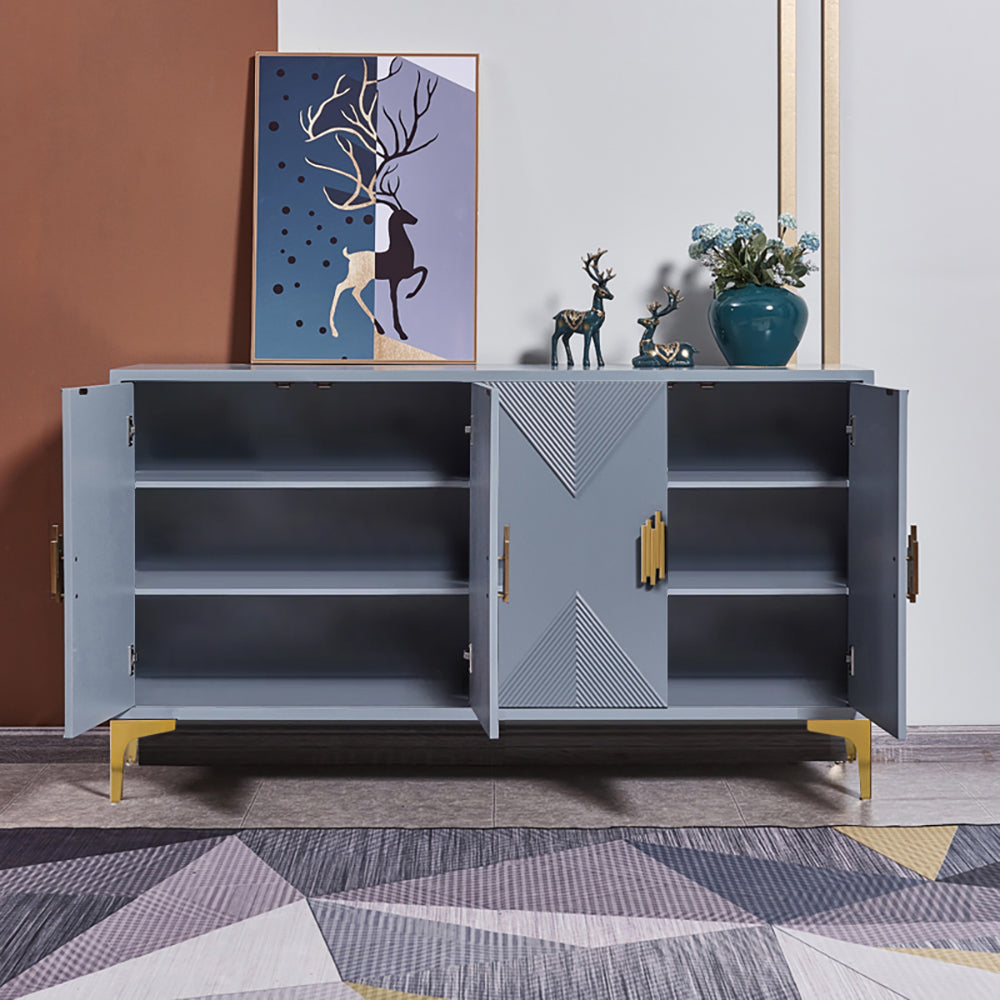 Modern Blue Sideboard Buffet 59" Buffet Cabinet with 4 Doors Adjustable Shelves