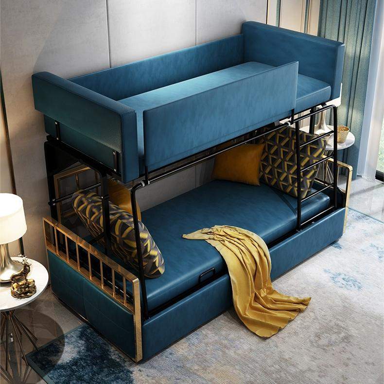 Modern Wood Bunk Bed Sleeper Convertible Sofa Bed 3-Seater Pillows Included-Richsoul-Daybeds,Furniture,Living Room Furniture