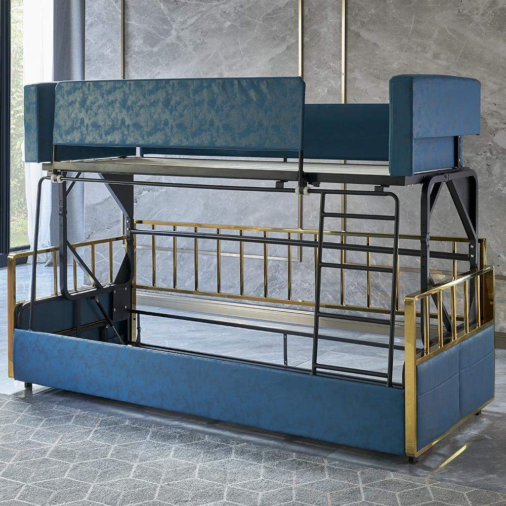 Modern Wood Bunk Bed Sleeper Convertible Sofa Bed 3-Seater Pillows Included-Richsoul-Daybeds,Furniture,Living Room Furniture