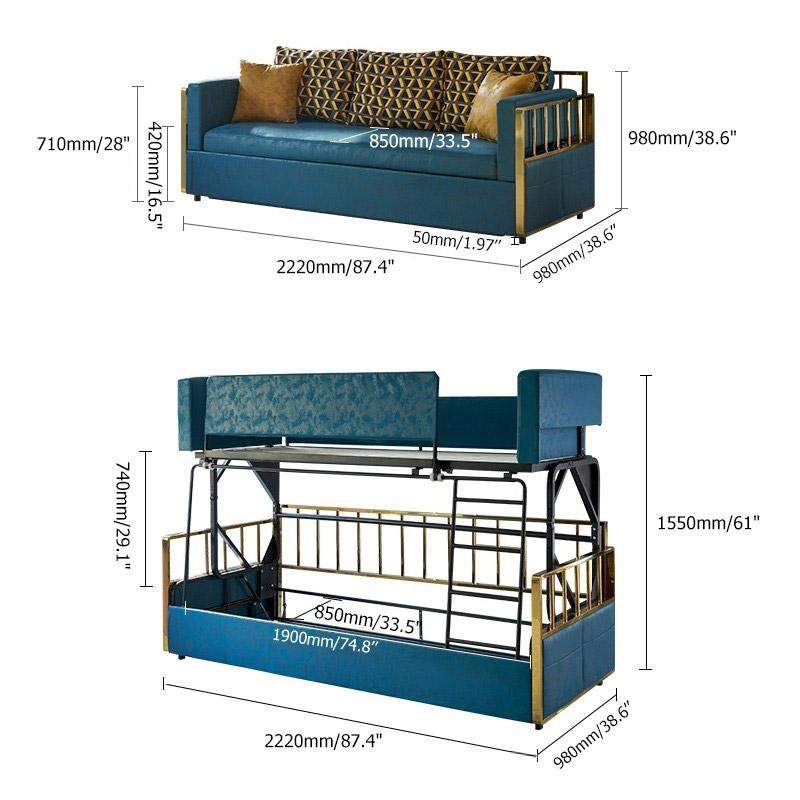 Modern Wood Bunk Bed Sleeper Convertible Sofa Bed 3-Seater Pillows Included-Richsoul-Daybeds,Furniture,Living Room Furniture