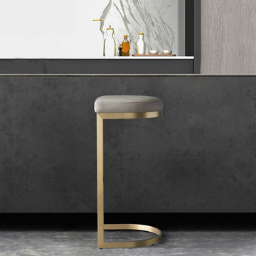 Modern Upholstered 26" Gray Bar Stool with Gold Legs
