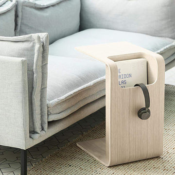 Oak Wood C-Style End Table with Magazine Rack Organizer C Side Table-Richsoul-End & Side Tables,Furniture,Living Room Furniture