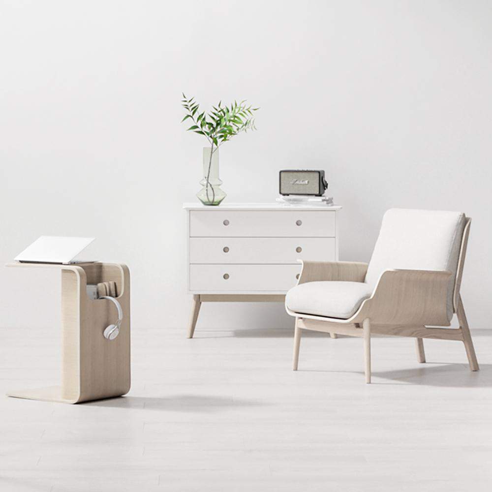 Oak Wood C-Style End Table with Magazine Rack Organizer C Side Table-Richsoul-End & Side Tables,Furniture,Living Room Furniture