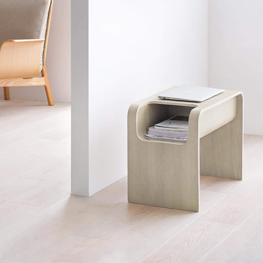 Oak Wood C-Style End Table with Magazine Rack Organizer C Side Table-Richsoul-End & Side Tables,Furniture,Living Room Furniture