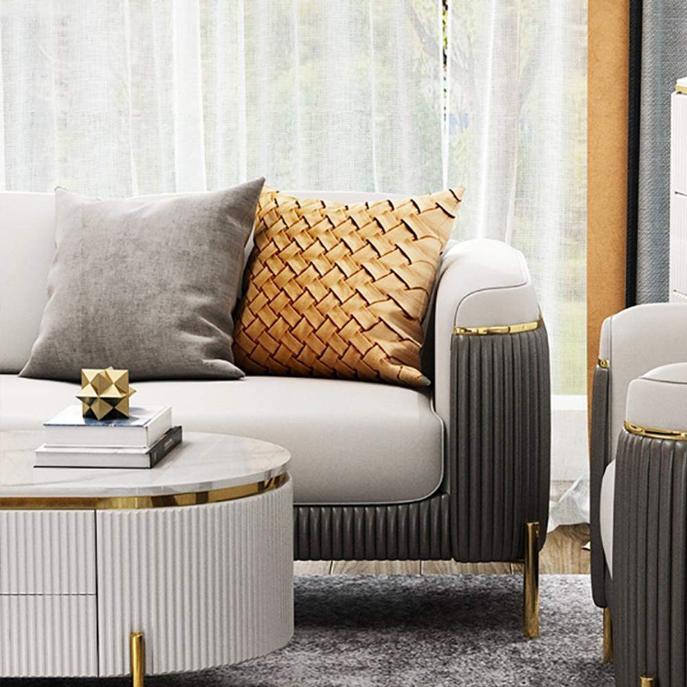85.4" Modern Nappa Leather Upholstered Sofa 3-Seater Sofa Pillow Included-Richsoul-Furniture,Living Room Furniture,Sofas & Loveseats