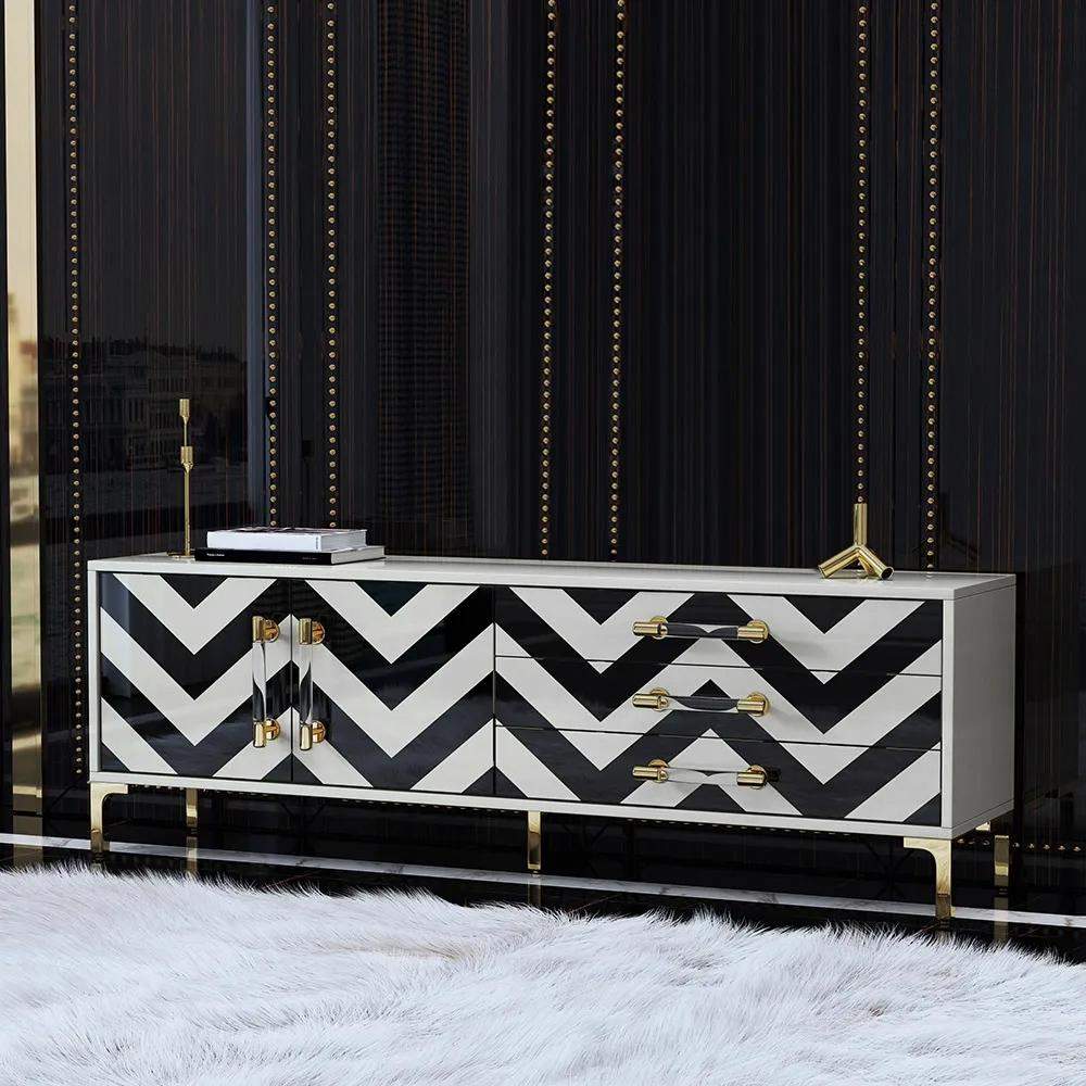 79" Mid Century Black and White TV Stand with Drawers Storage for 85 Inch TV-Richsoul-Furniture,Living Room Furniture,TV Stands