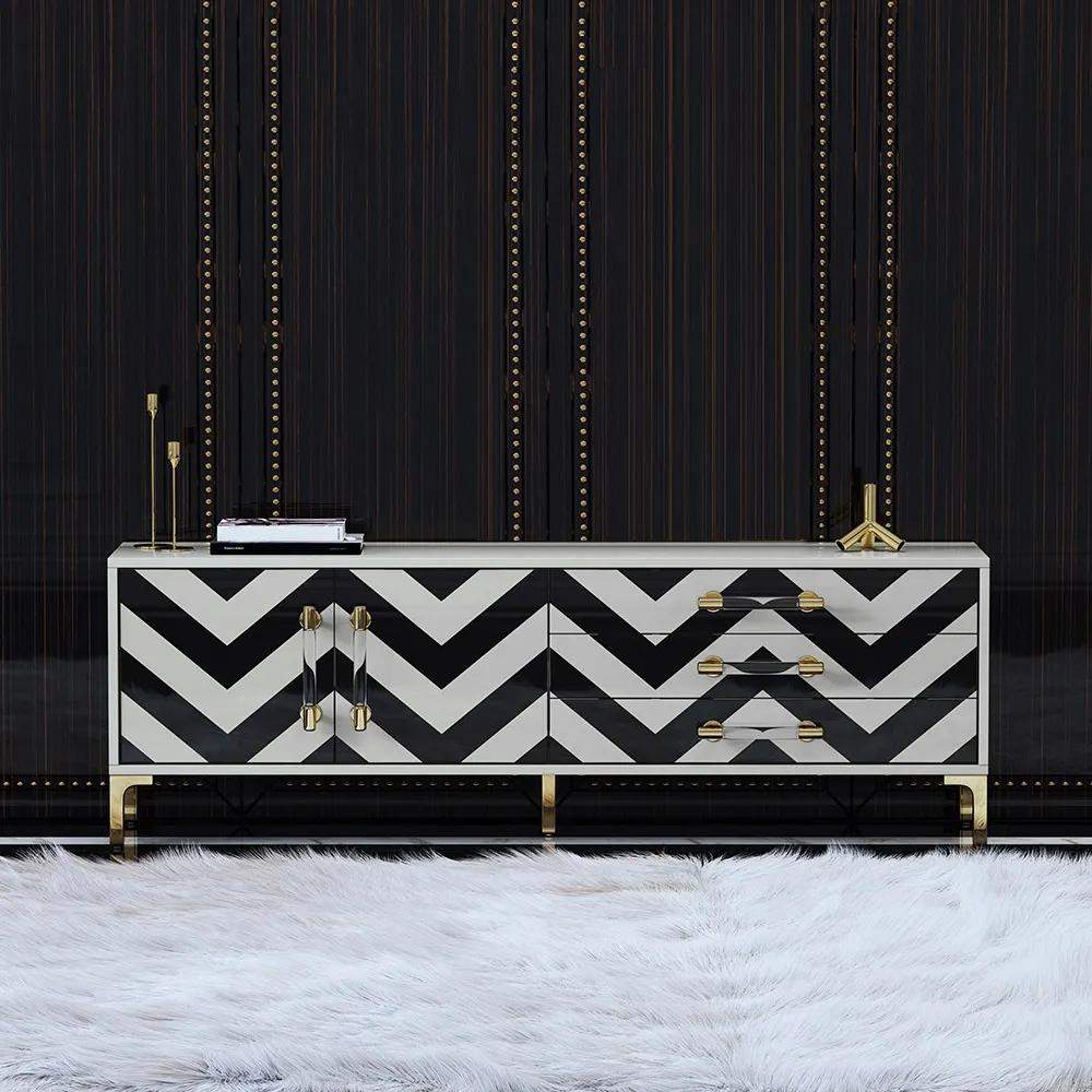 79" Mid Century Black and White TV Stand with Drawers Storage for 85 Inch TV-Richsoul-Furniture,Living Room Furniture,TV Stands