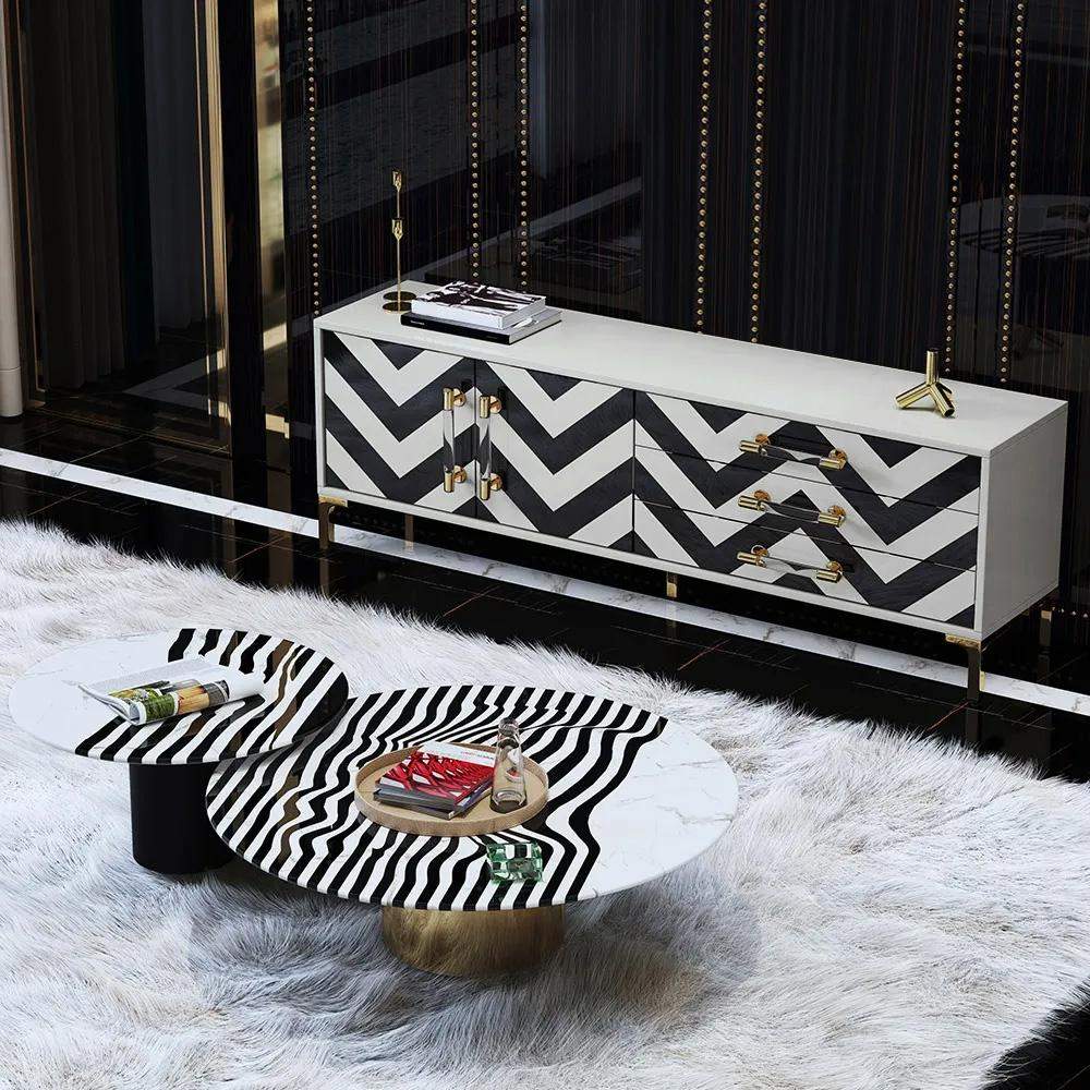 79" Mid Century Black and White TV Stand with Drawers Storage for 85 Inch TV-Richsoul-Furniture,Living Room Furniture,TV Stands