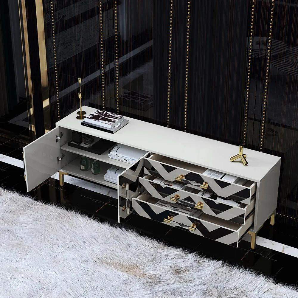79" Mid Century Black and White TV Stand with Drawers Storage for 85 Inch TV-Richsoul-Furniture,Living Room Furniture,TV Stands